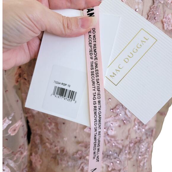 Mac Duggal 70224 Pink Floral Applique Long Sleeve Illusion Gown 10 - Picture 2 of 10